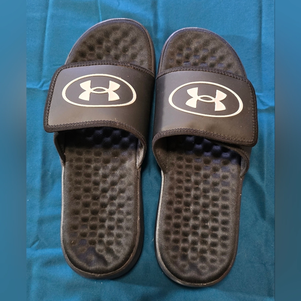 Under Armour Black and White Slide Sandals